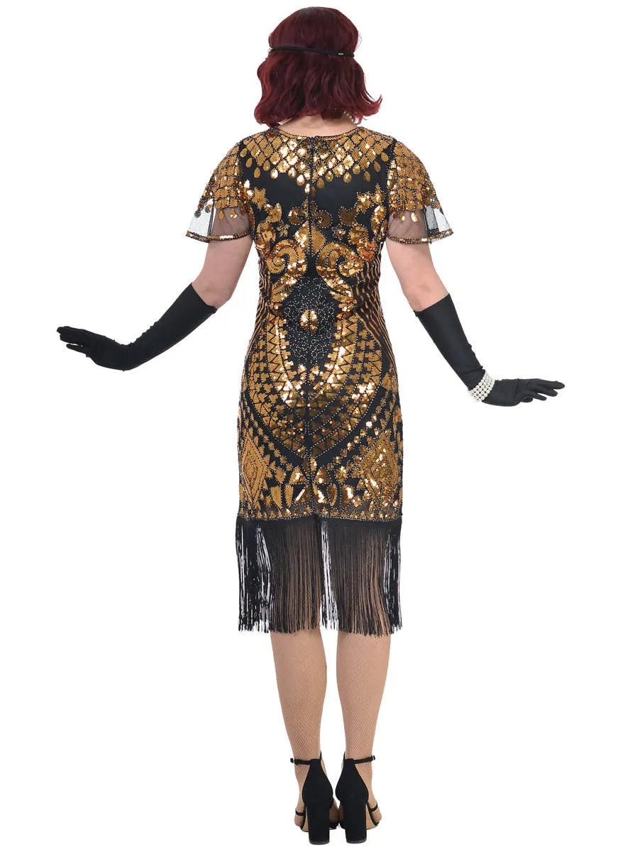 1920s Gold Sequinned Gatsby Dress Costume with Cap Sleeves