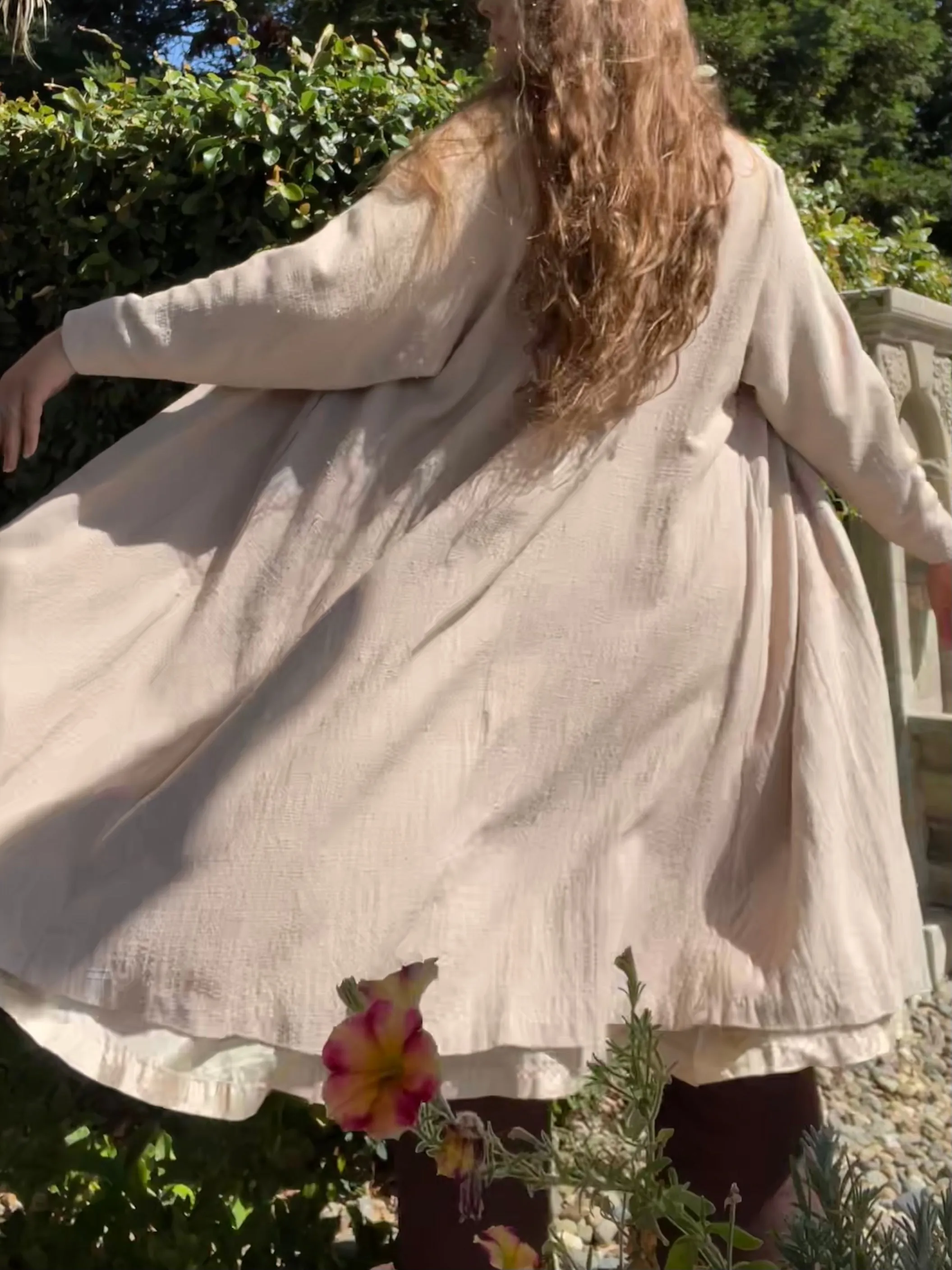 1930s Blush Pink Nubby Linen Transitional Duster