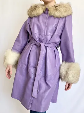 1970s Lilac Genuine Leather Pennylane Fur Trim Coat (8)