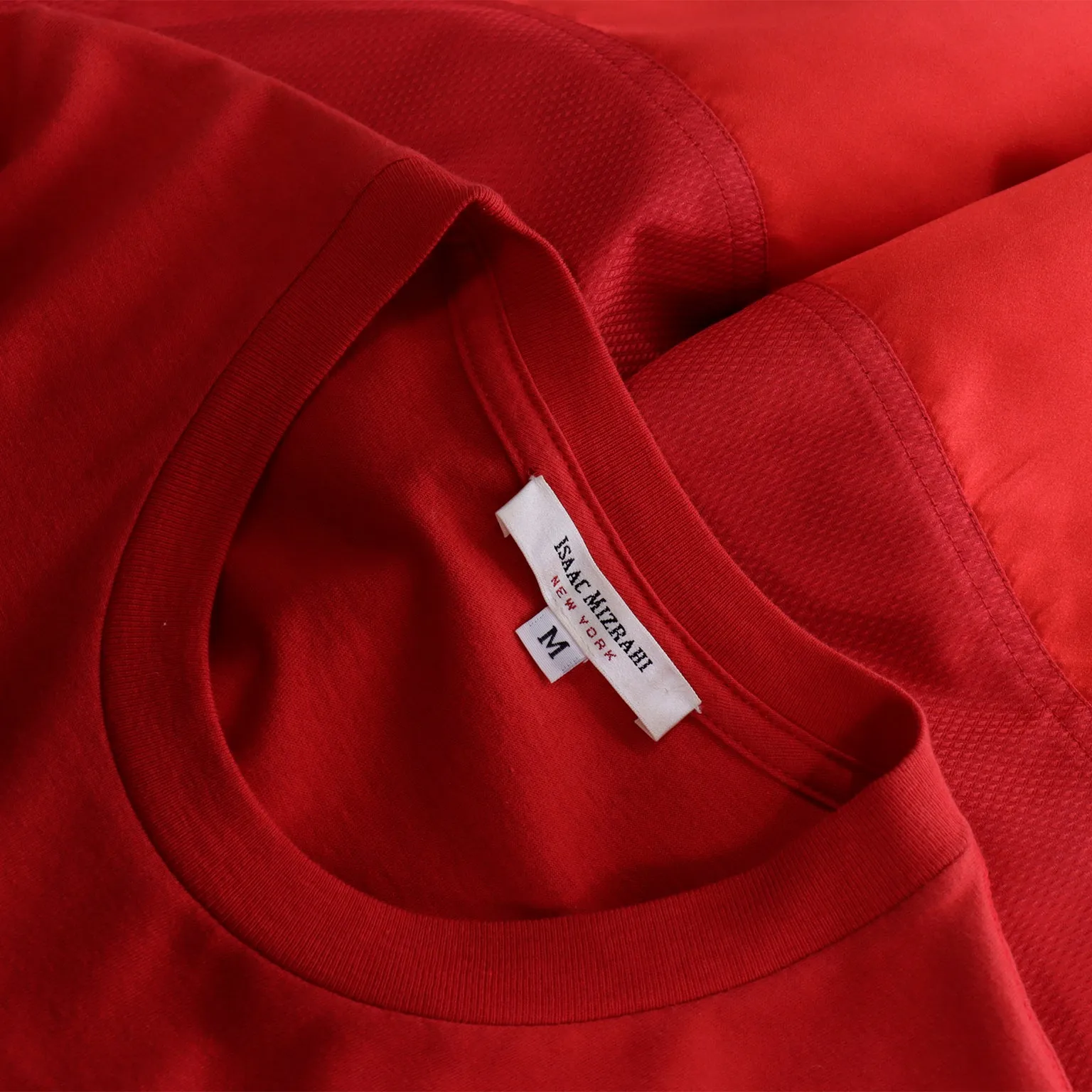 2005 Isaac Mizrahi Red Mixed Fabrics Satin Cotton Jersey Dress