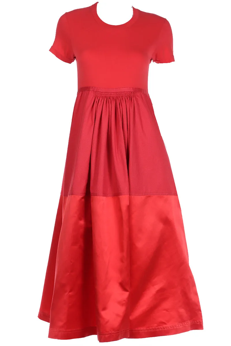 2005 Isaac Mizrahi Red Mixed Fabrics Satin Cotton Jersey Dress