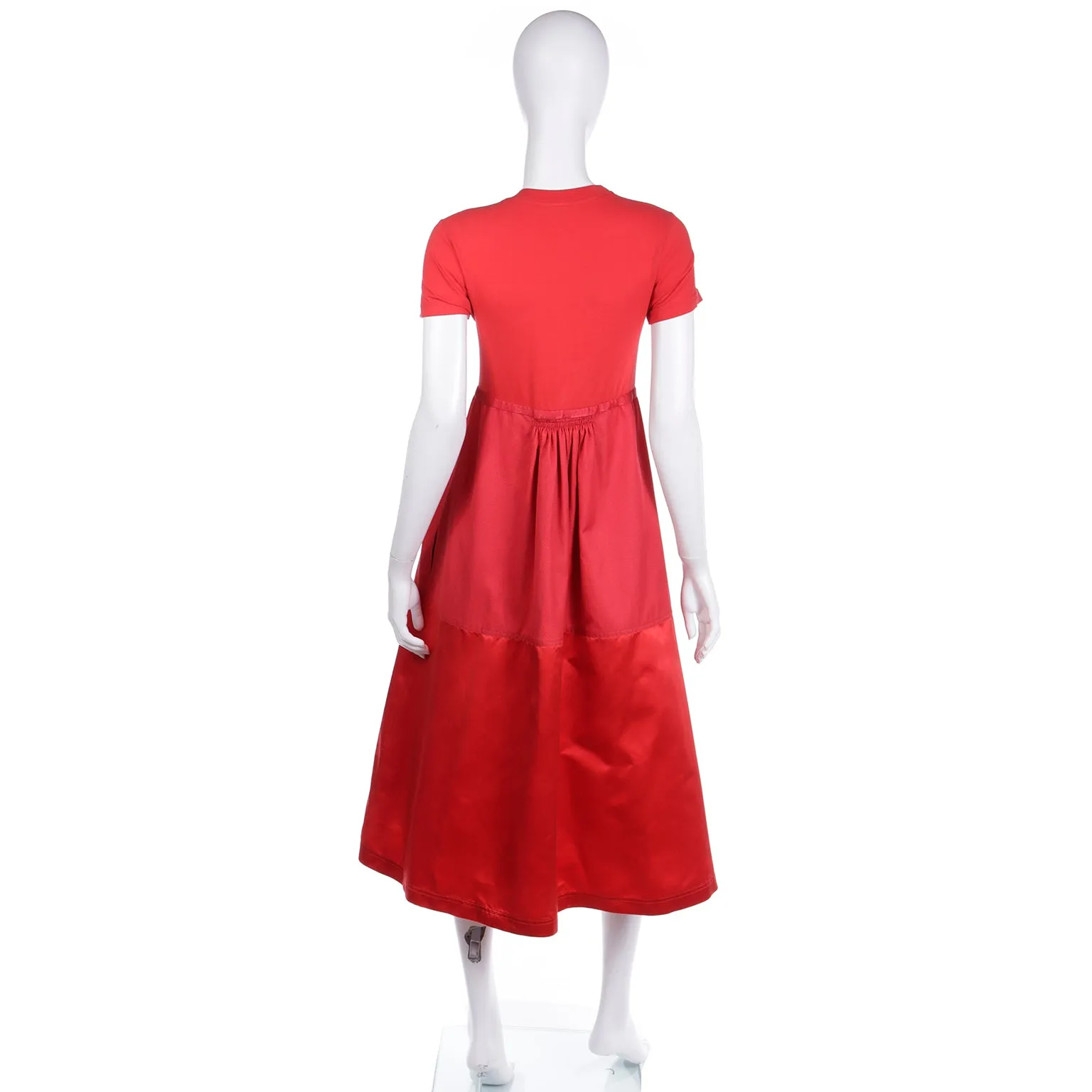 2005 Isaac Mizrahi Red Mixed Fabrics Satin Cotton Jersey Dress