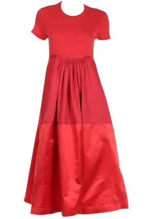 2005 Isaac Mizrahi Red Mixed Fabrics Satin Cotton Jersey Dress
