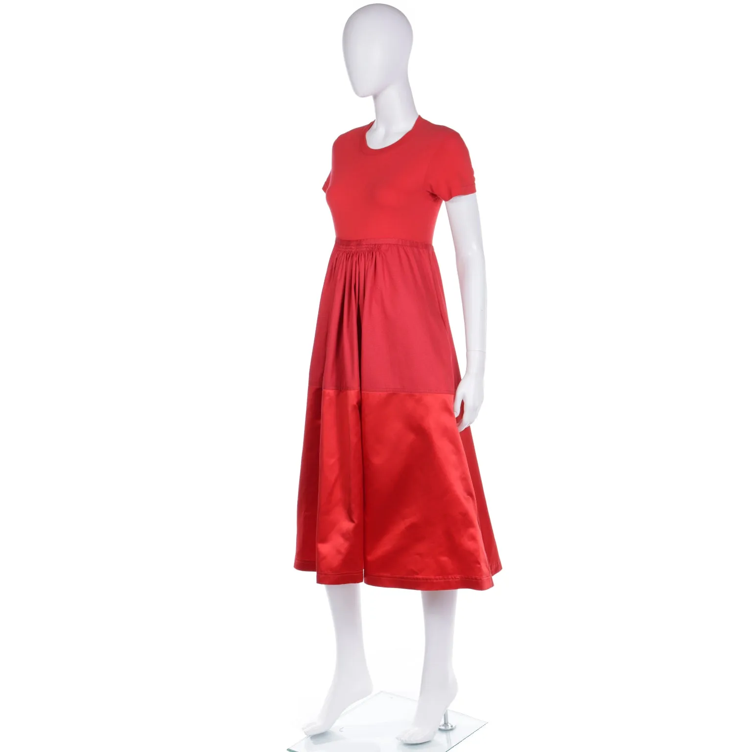 2005 Isaac Mizrahi Red Mixed Fabrics Satin Cotton Jersey Dress