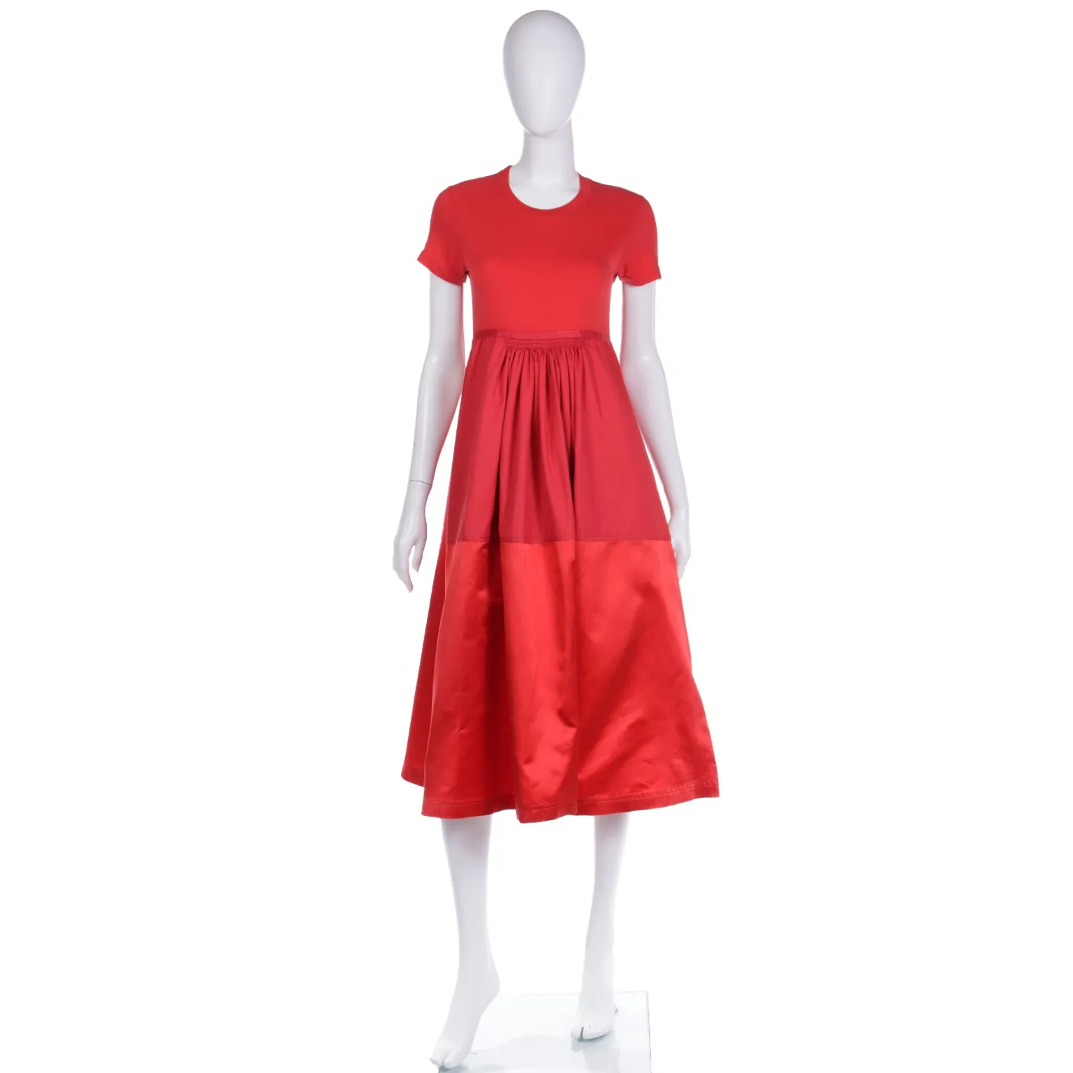 2005 Isaac Mizrahi Red Mixed Fabrics Satin Cotton Jersey Dress