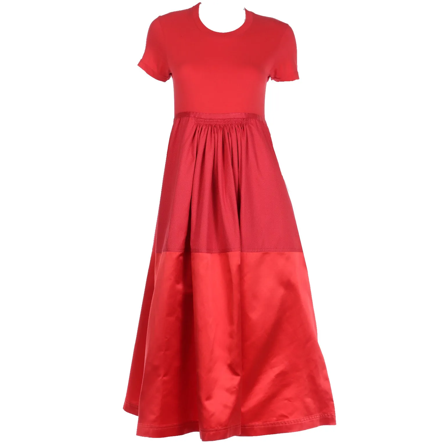 2005 Isaac Mizrahi Red Mixed Fabrics Satin Cotton Jersey Dress