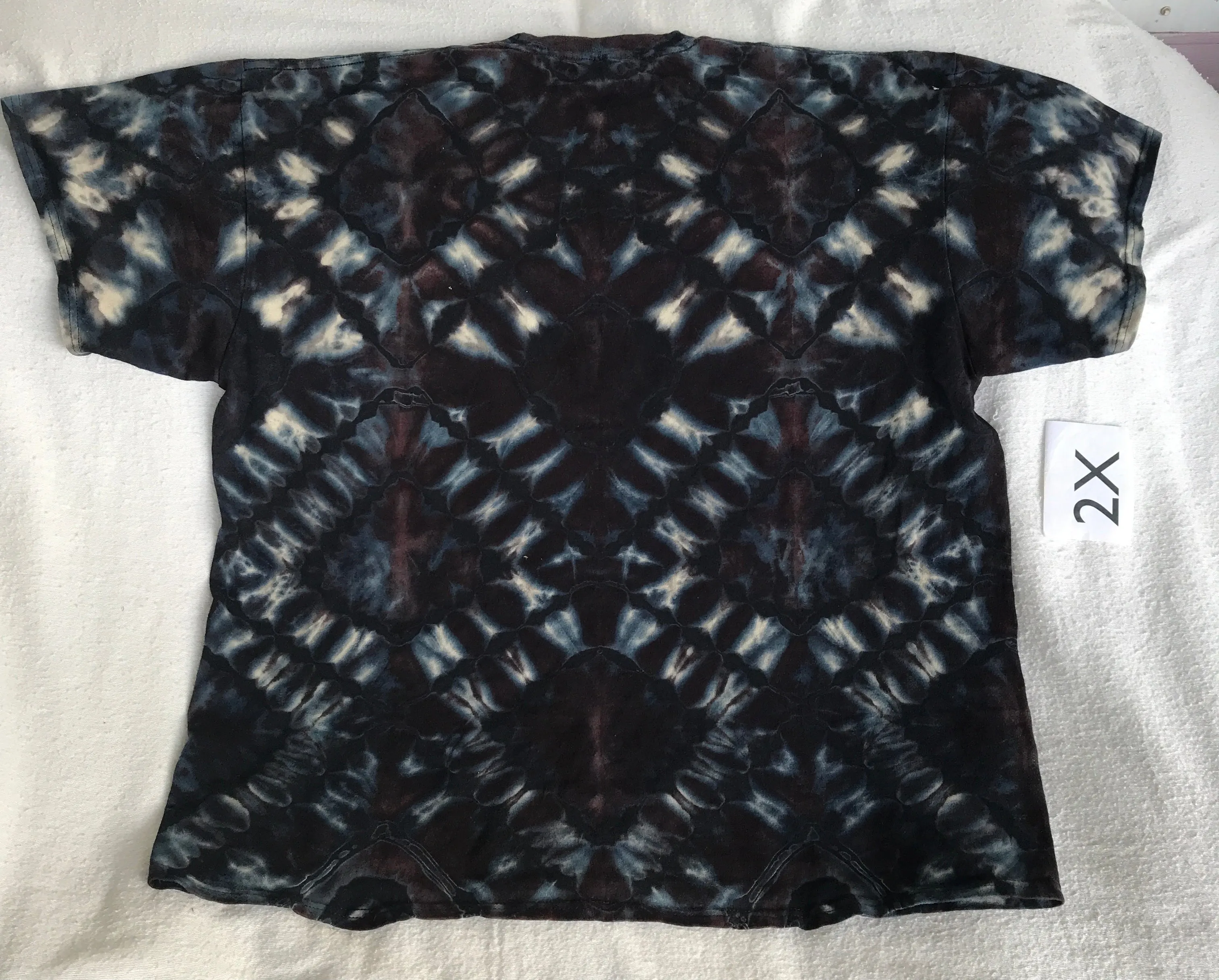 2X Discharged Black Diamond on Black Tie-Dyed Tee ~ Monochrome Tie-Dye
