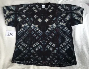 2X Discharged Black Diamond on Black Tie-Dyed Tee ~ Monochrome Tie-Dye