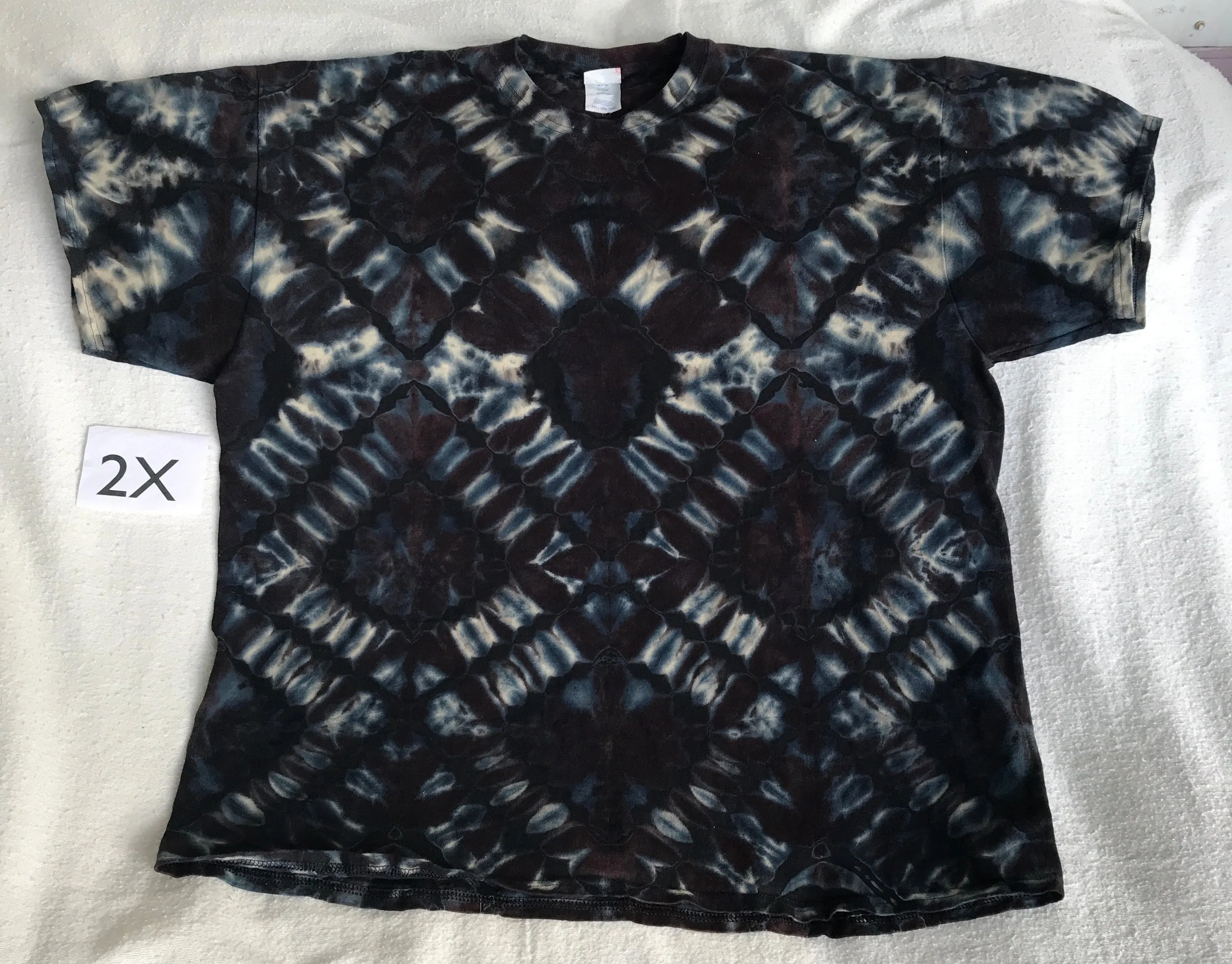 2X Discharged Black Diamond on Black Tie-Dyed Tee ~ Monochrome Tie-Dye