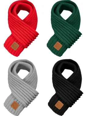 4 Pieces Kids Knitted Scarf Winter Solid Color Toddler Warmer Scarf for Boy Girl Red, Green, Black, Light Gray