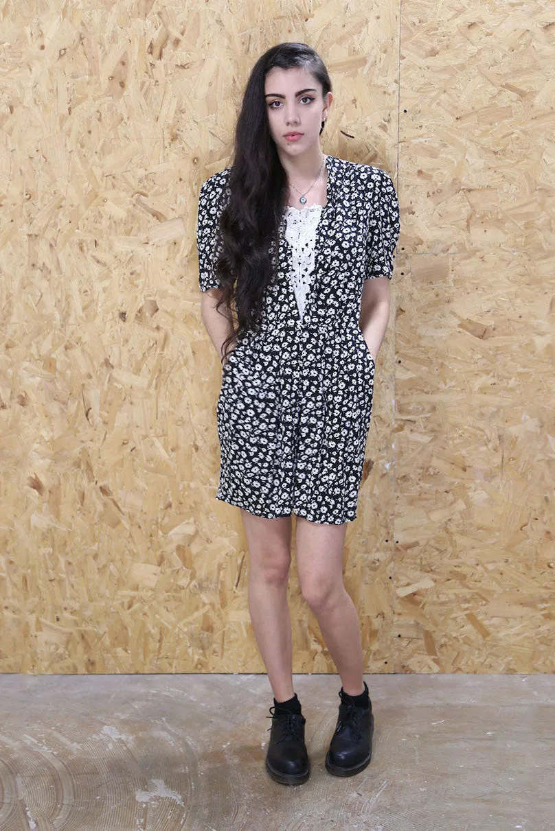 80s Floral Dress with Mesh Insert