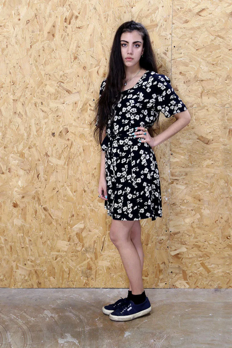 90s Grunge Floral Black Dress