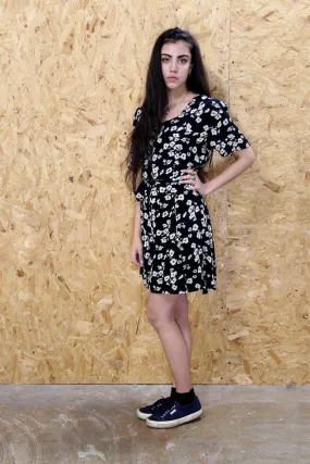90s Grunge Floral Black Dress