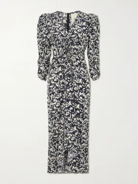 Albini gathered printed silk-blend midi dress