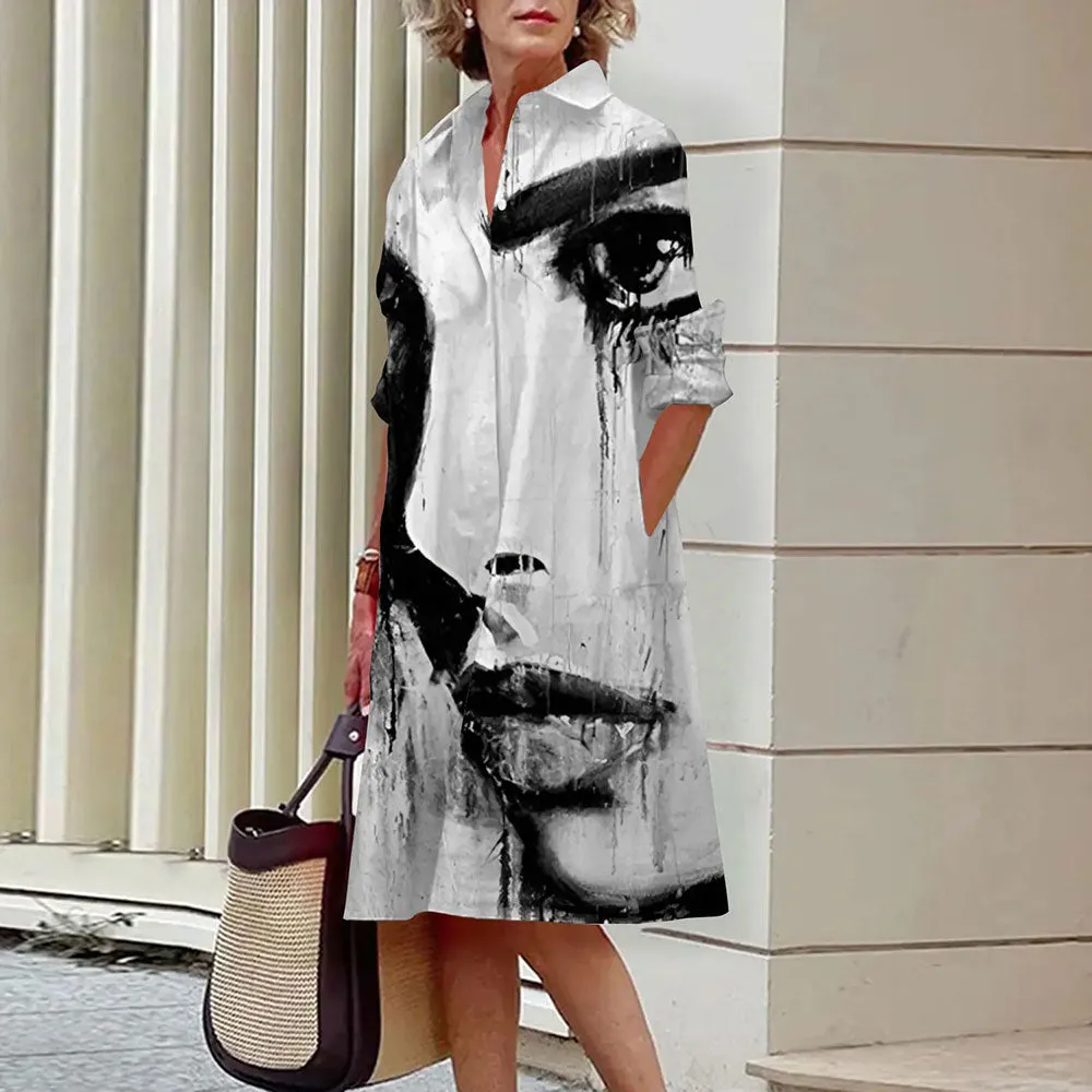 Alice – Abstract Face Print Shirt Dress