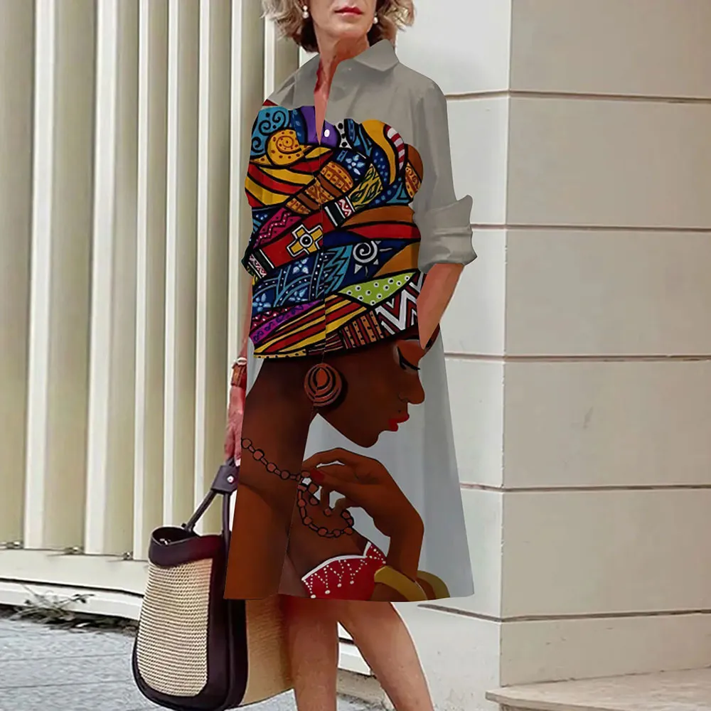 Alice – Abstract Face Print Shirt Dress