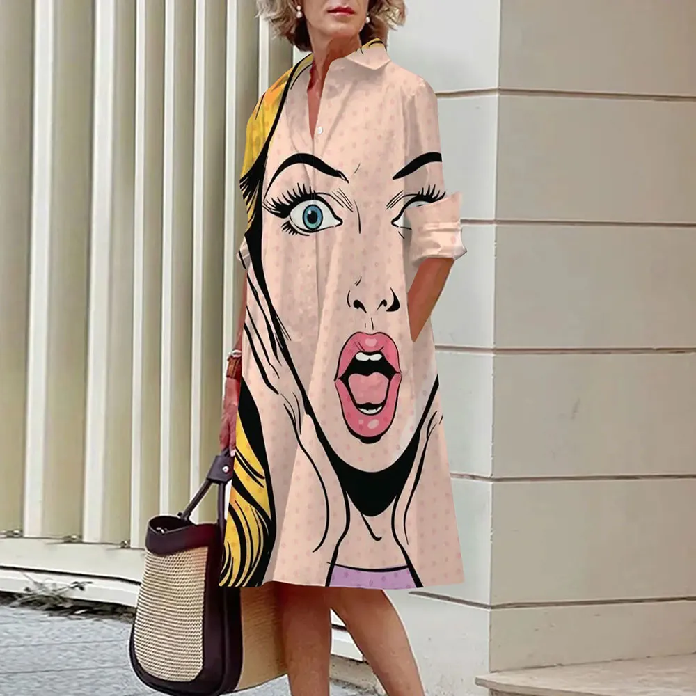 Alice – Abstract Face Print Shirt Dress