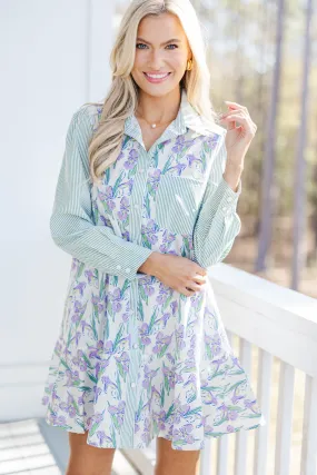 All Your Own Green Mixed Floral Shirt Dress