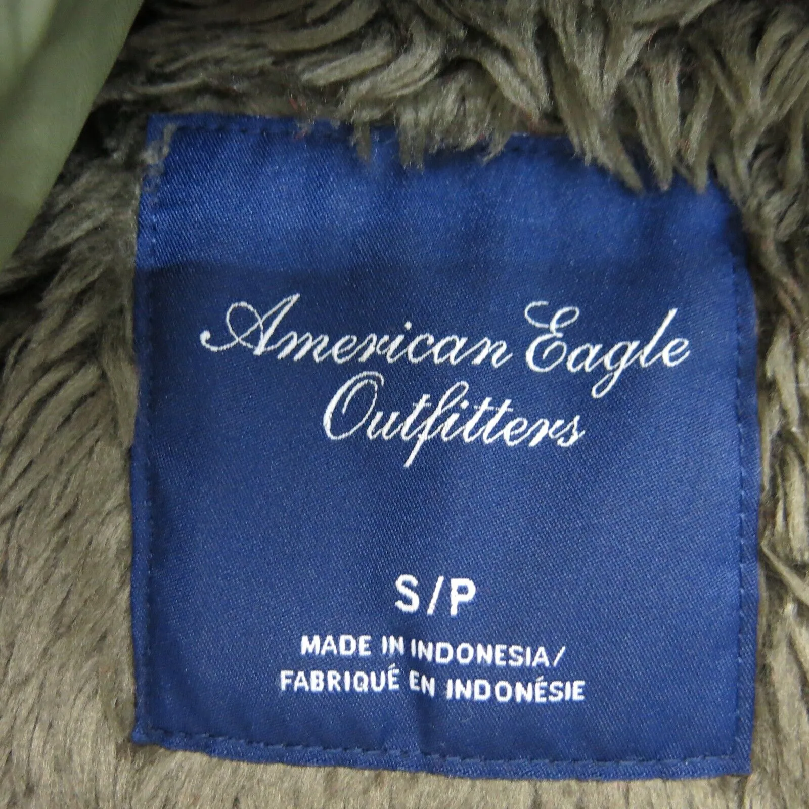 American Eagle Womens Parka Faux Fur Trim Hood Puffer Winter Coat Green SZ Small