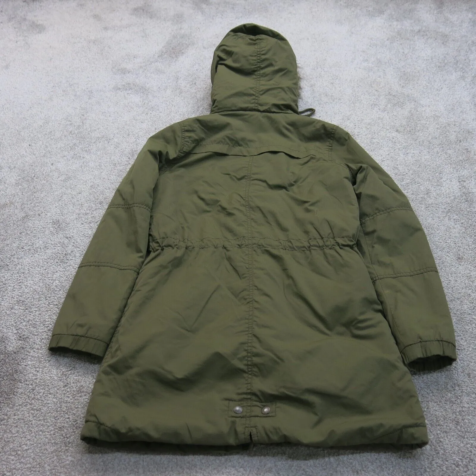 American Eagle Womens Parka Faux Fur Trim Hood Puffer Winter Coat Green SZ Small