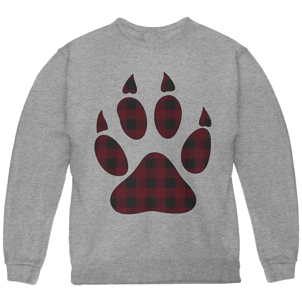 Autumn Buffalo Plaid Bear Claw Paw Youth Sweatshirt
