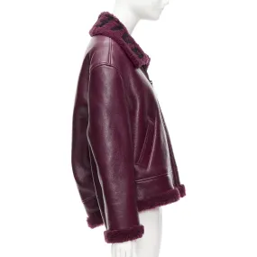 BALENCIAGA Demna 2020 burgundy logo shearling cocoon Bombardier jacket FR34 XS