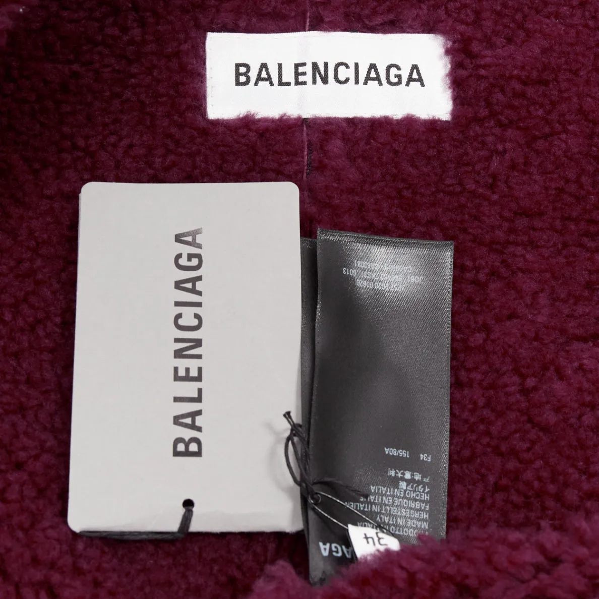 BALENCIAGA Demna 2020 burgundy logo shearling cocoon Bombardier jacket FR34 XS