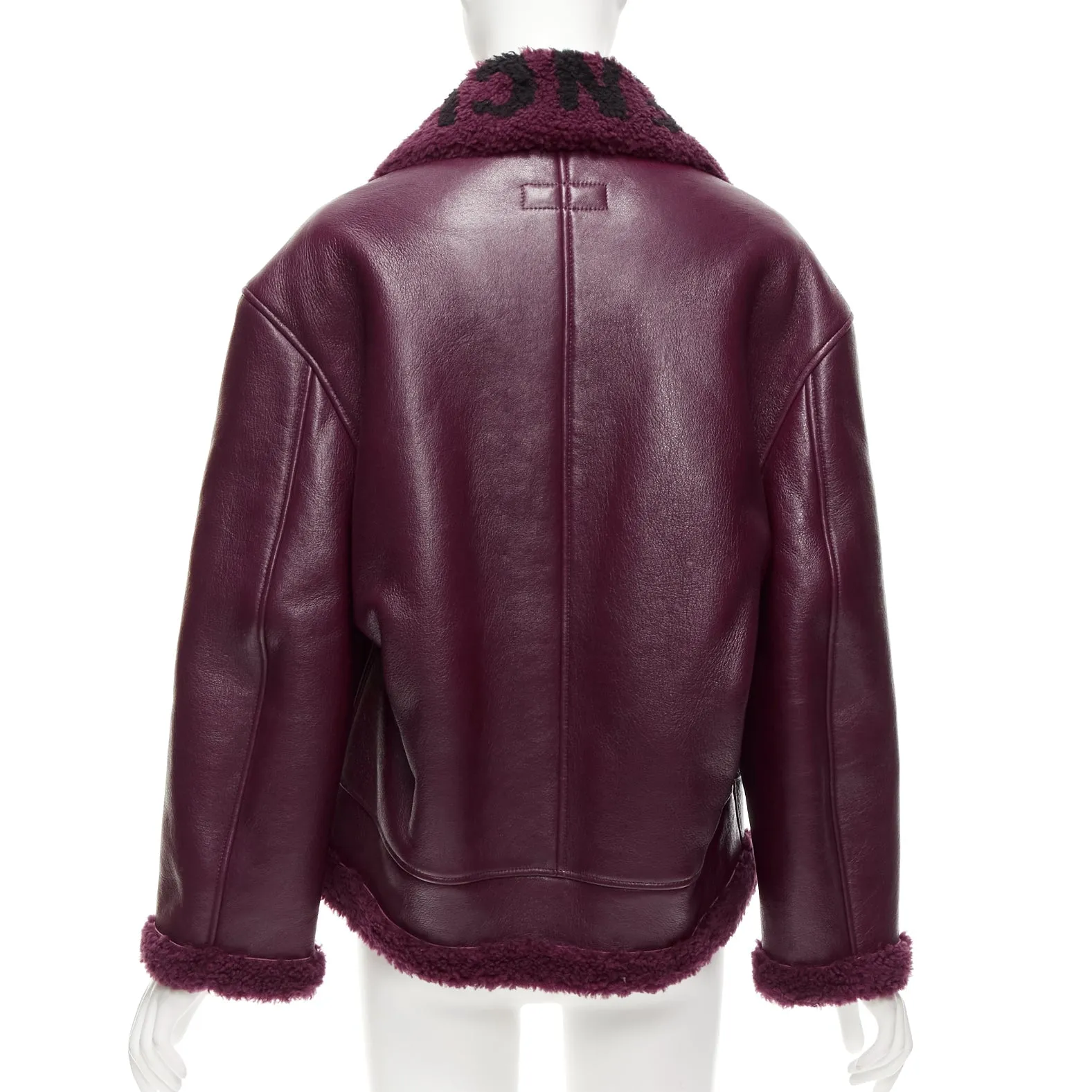 BALENCIAGA Demna 2020 burgundy logo shearling cocoon Bombardier jacket FR34 XS