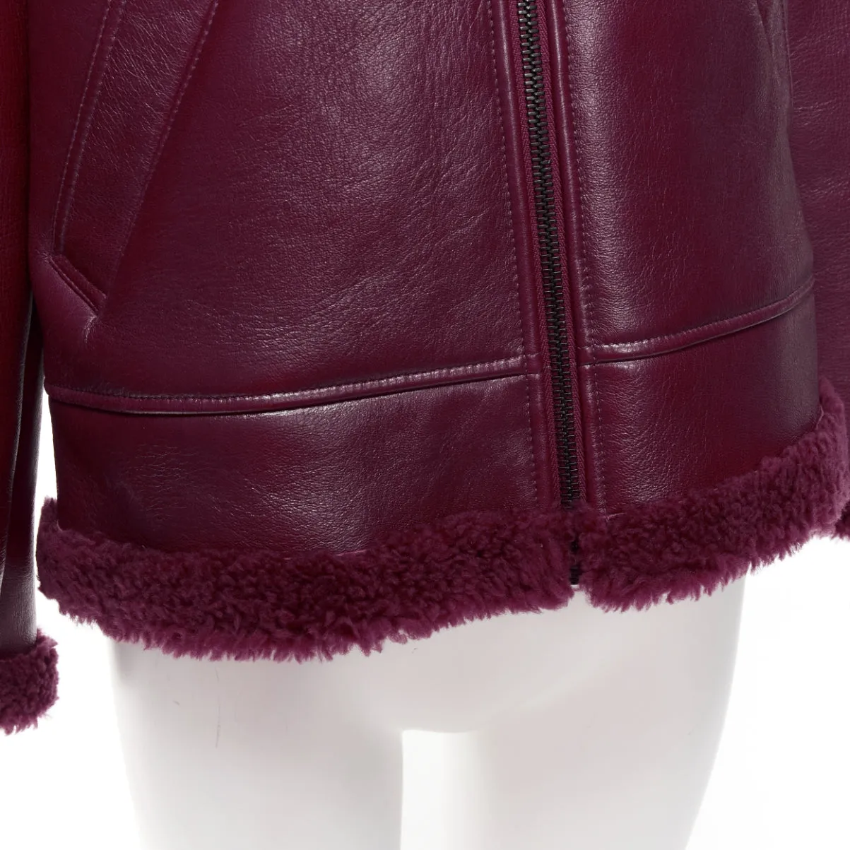 BALENCIAGA Demna 2020 burgundy logo shearling cocoon Bombardier jacket FR34 XS
