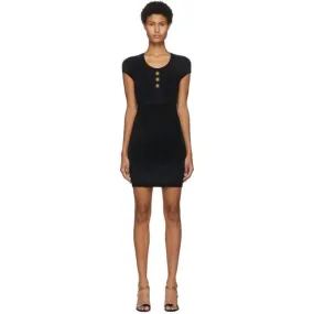 Balmain Black Fluffy Diamond Cap Sleeve Dress