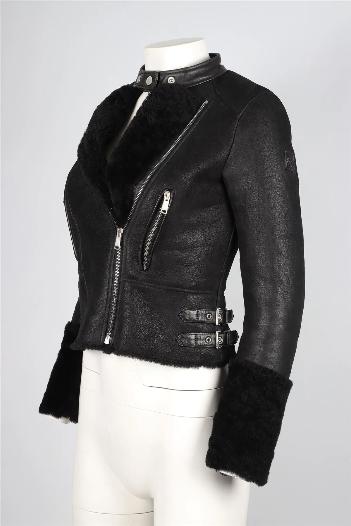 BELSTAFF BLACK SHEARLING JACKET IT 36 UK 4