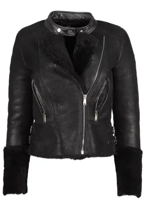 BELSTAFF BLACK SHEARLING JACKET IT 36 UK 4