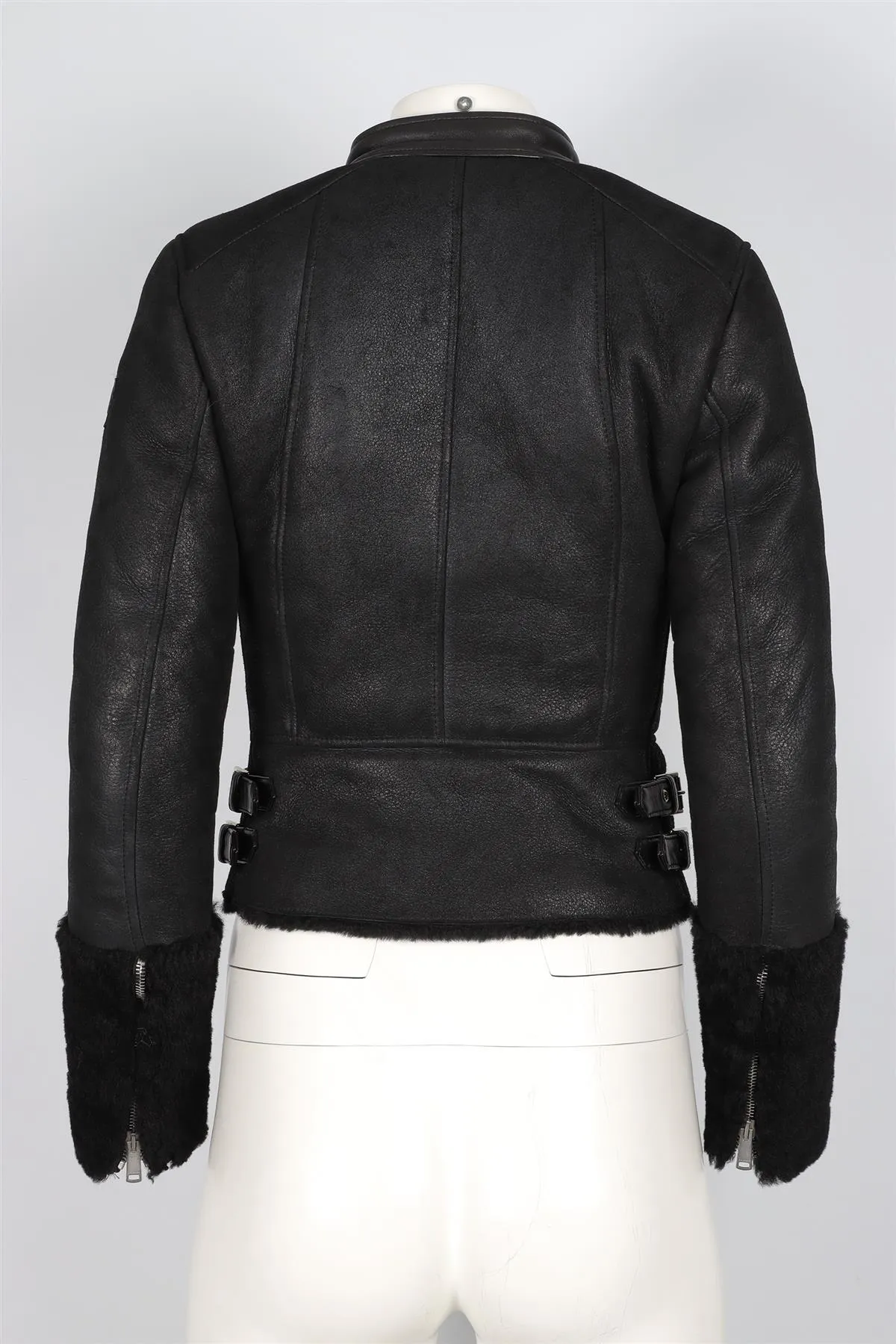 BELSTAFF BLACK SHEARLING JACKET IT 36 UK 4