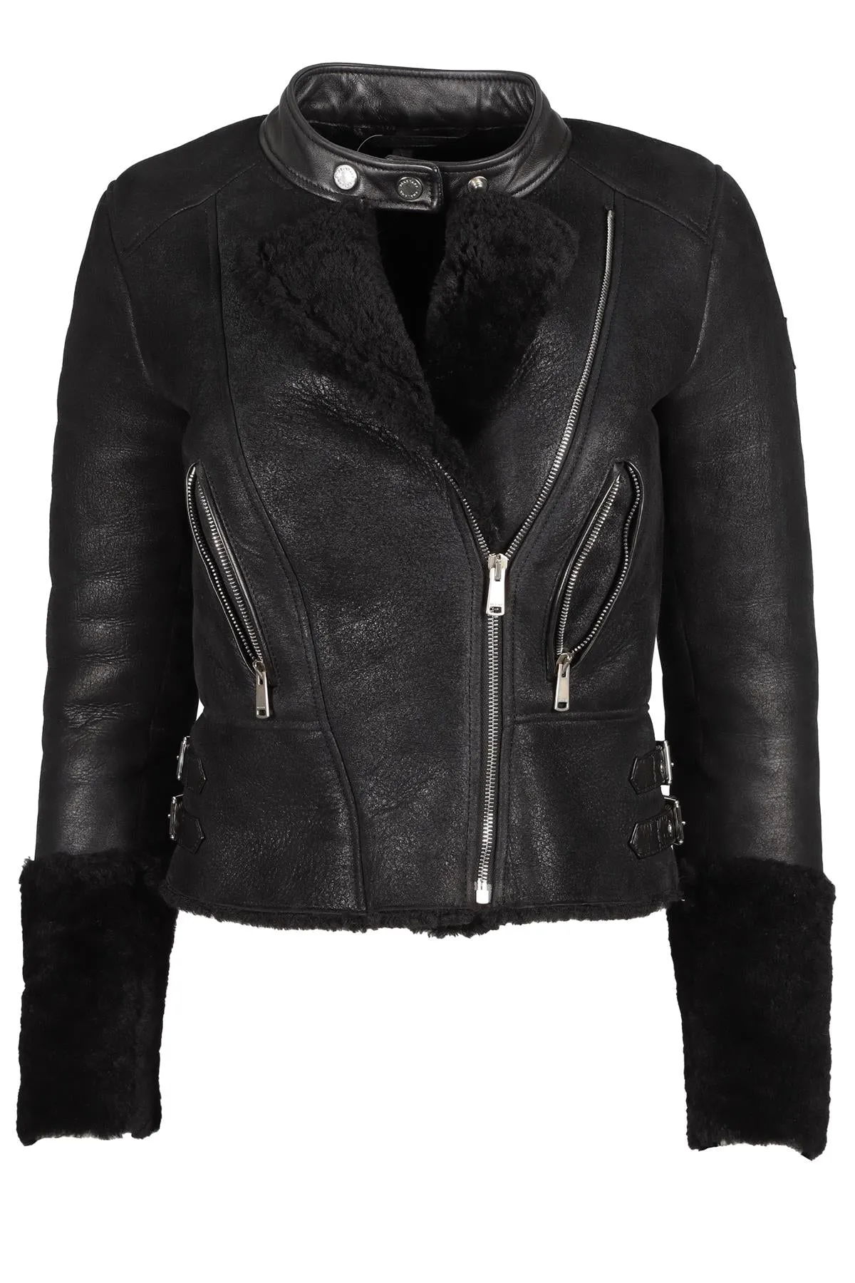 BELSTAFF BLACK SHEARLING JACKET IT 36 UK 4