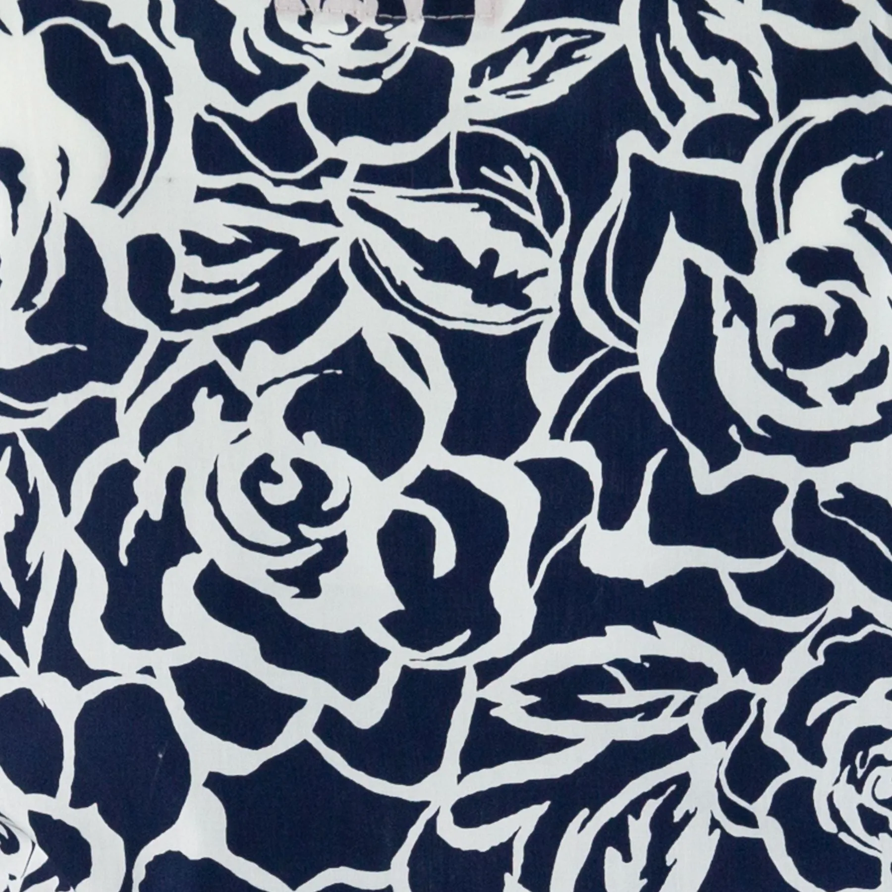 Belted Dress - Monochrome Roses Navy & White