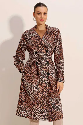 BGD Women Patterned Double-Breasted Trench Coat - Dark Brown - Avondale