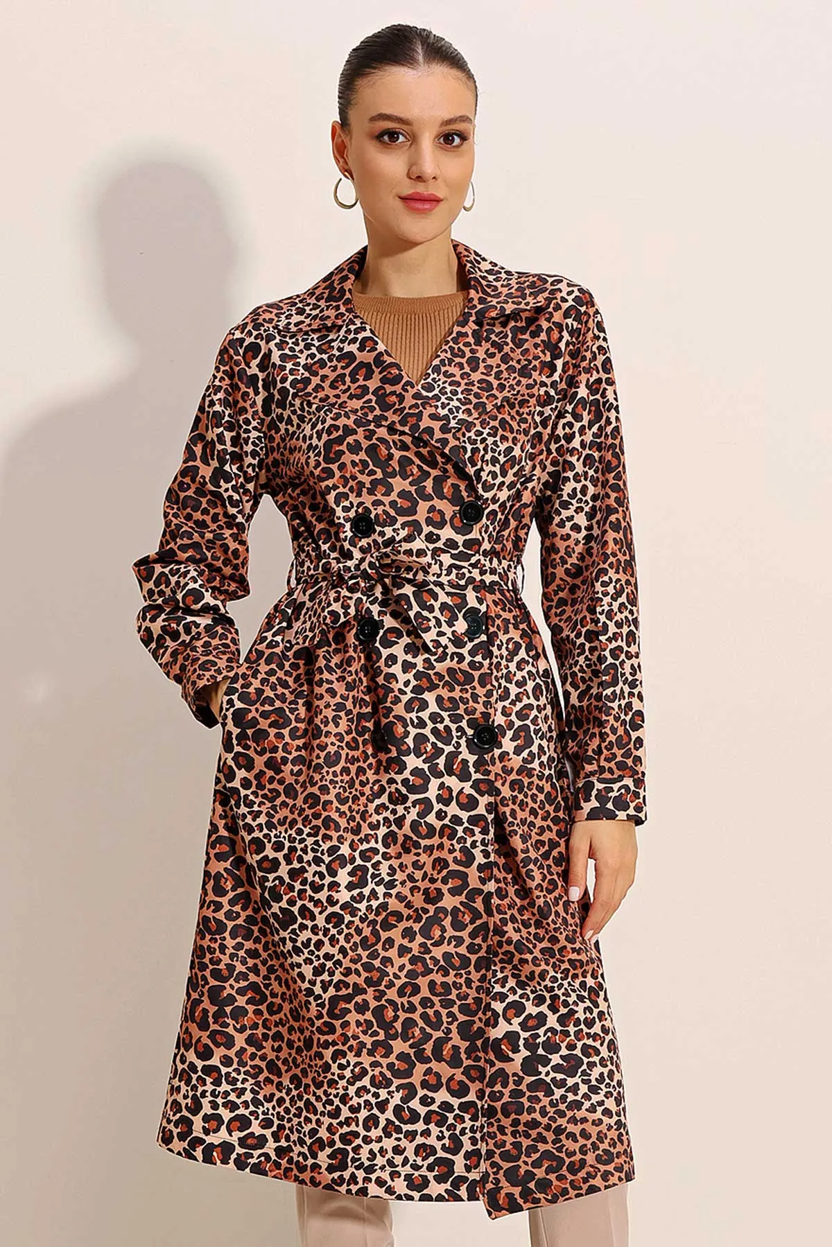 BGD Women Patterned Double-Breasted Trench Coat - Dark Brown - Avondale