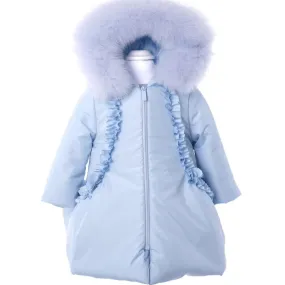 Bimbalo - Fur Trim Flower Detail Coat - Baby Blue