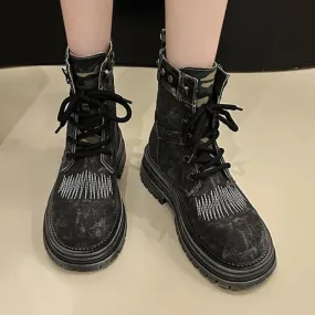 binfenxie  -  Winter Women Workwear Boots Women Ankle Boots Platform Chunky Mid Heels Shoes New Fashion Trend Goth Retro Motorcycle Boots