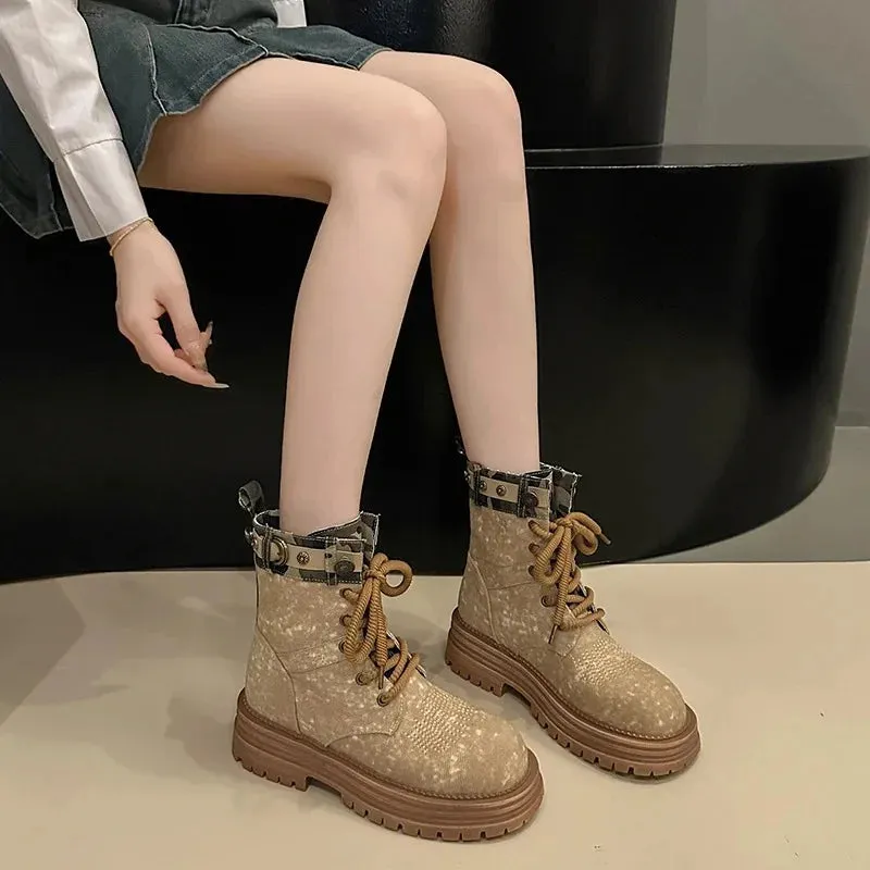 binfenxie  -  Winter Women Workwear Boots Women Ankle Boots Platform Chunky Mid Heels Shoes New Fashion Trend Goth Retro Motorcycle Boots