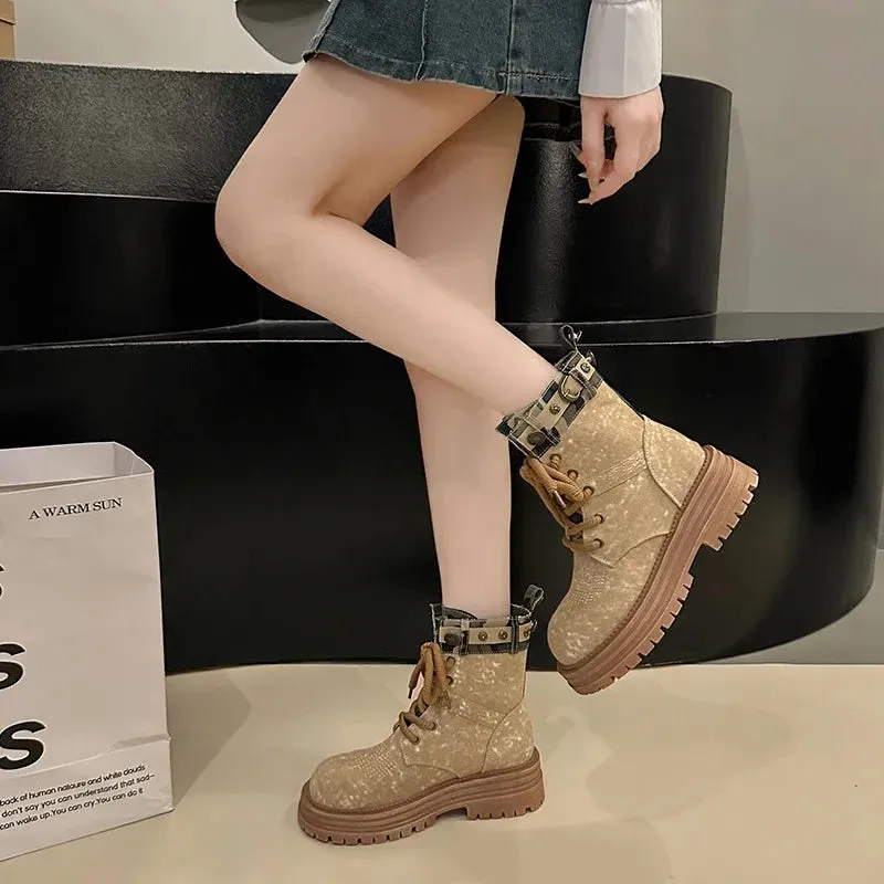 binfenxie  -  Winter Women Workwear Boots Women Ankle Boots Platform Chunky Mid Heels Shoes New Fashion Trend Goth Retro Motorcycle Boots