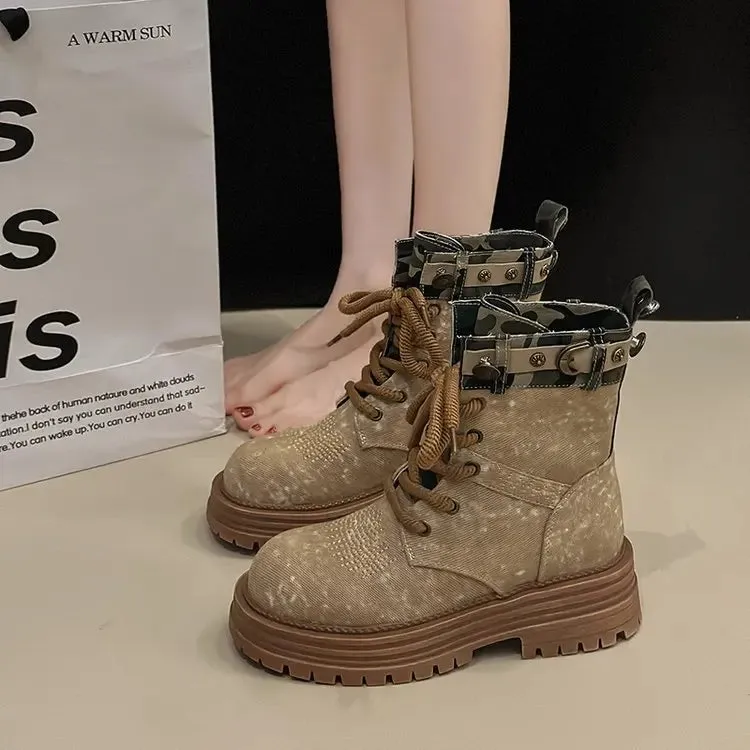 binfenxie  -  Winter Women Workwear Boots Women Ankle Boots Platform Chunky Mid Heels Shoes New Fashion Trend Goth Retro Motorcycle Boots
