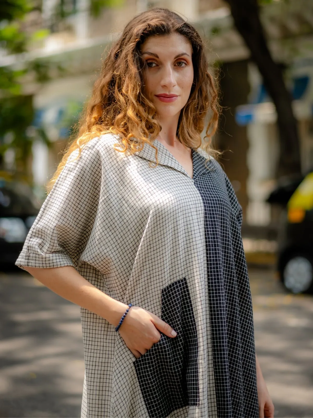 Black & White Kimono handloom Dress Dyed Naturally