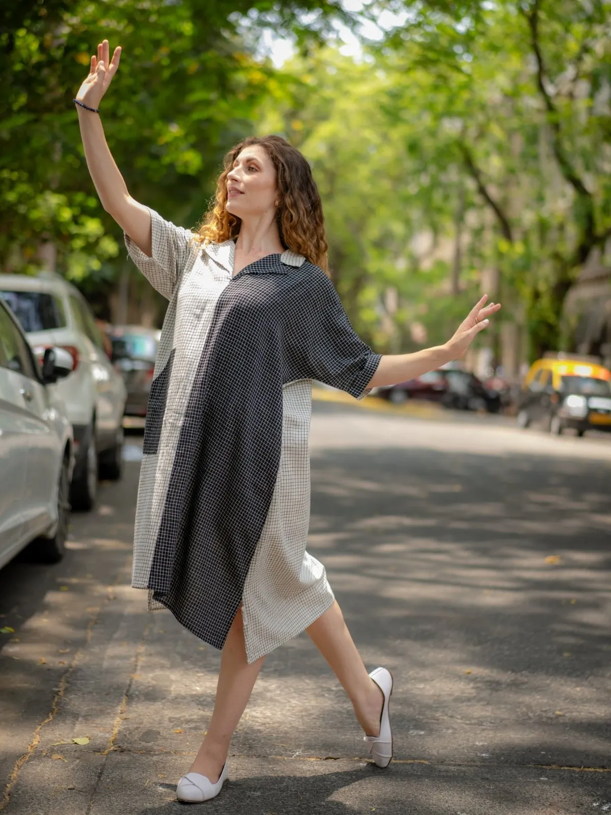 Black & White Kimono handloom Dress Dyed Naturally