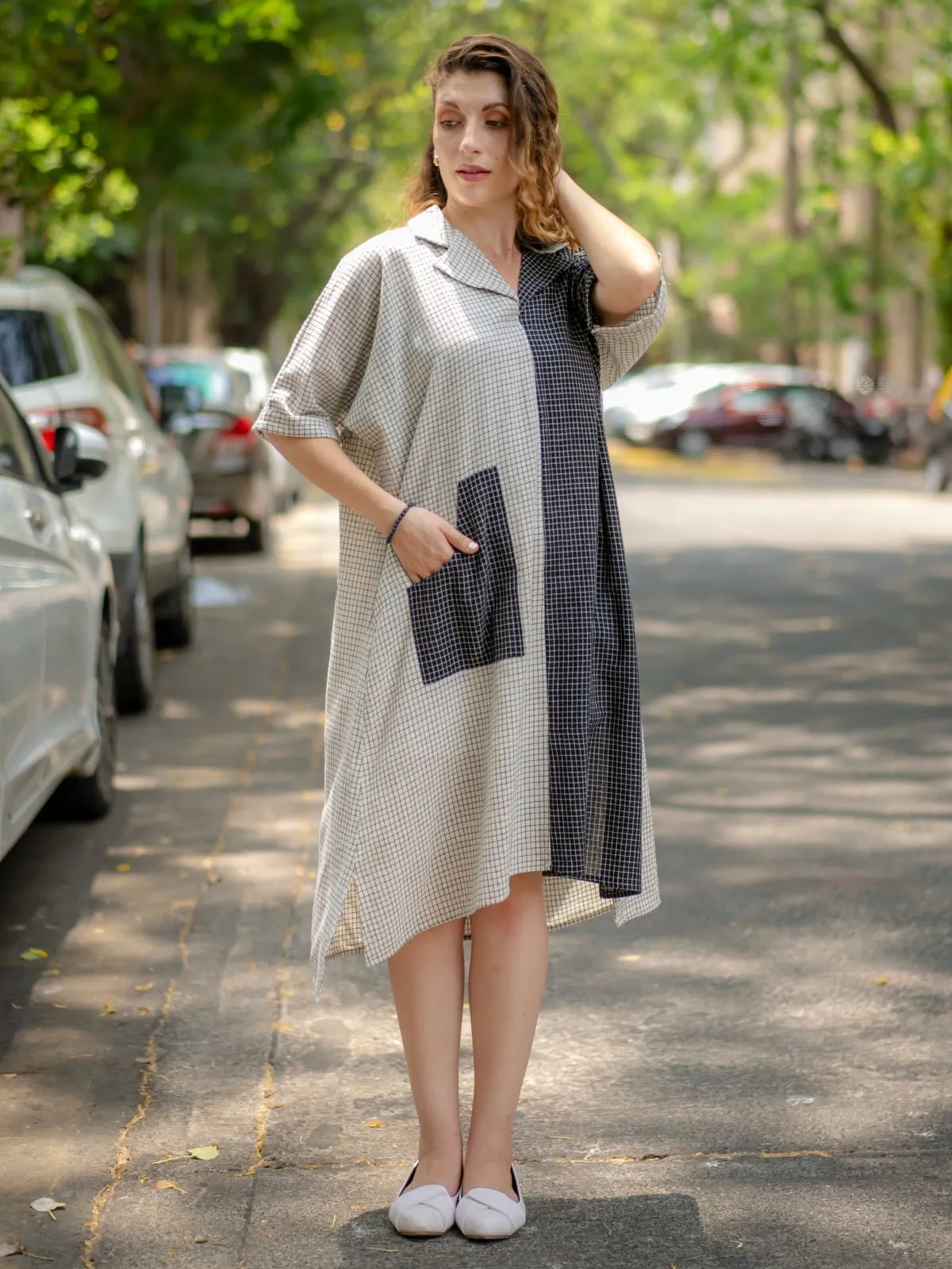 Black & White Kimono handloom Dress Dyed Naturally