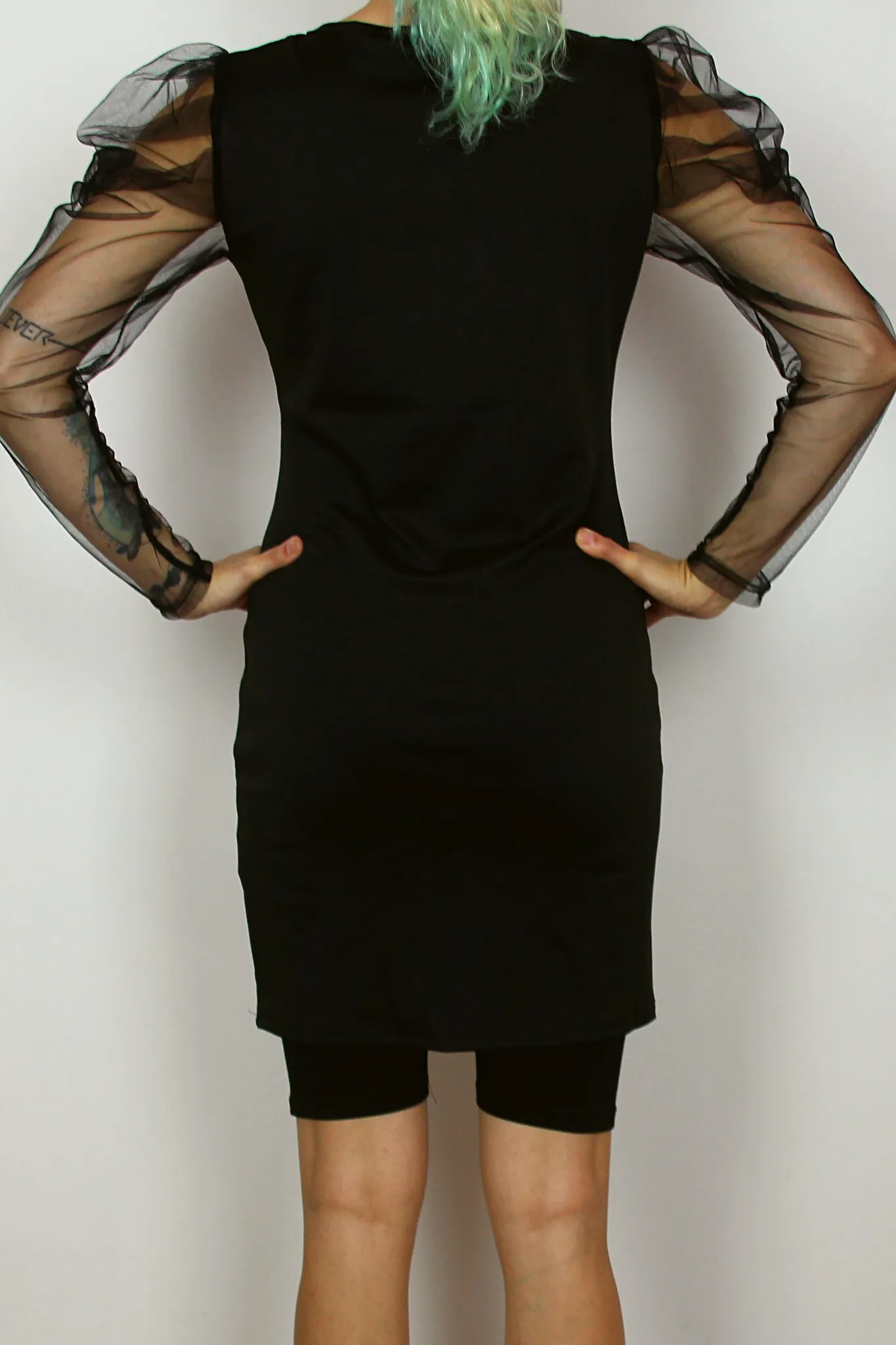 Black long sleeve sheer shirt-dress
