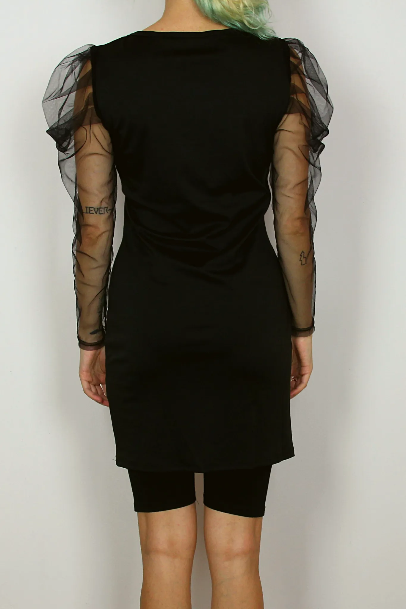 Black long sleeve sheer shirt-dress