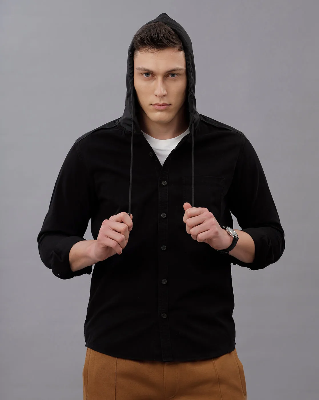 BLACK REGULAR FIT SHACKET