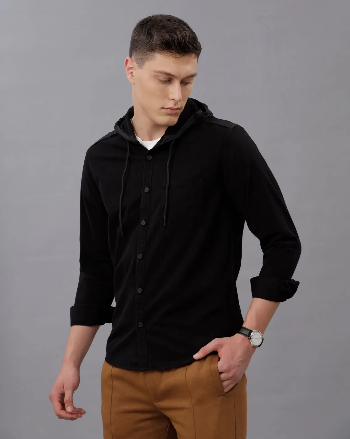 BLACK REGULAR FIT SHACKET