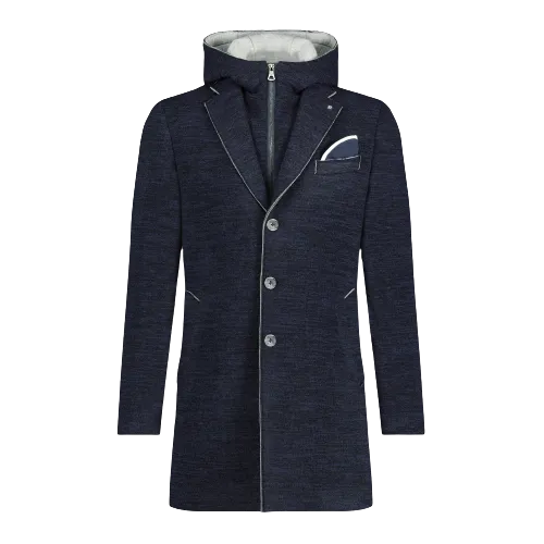 Blue Industry - Laser Edge Trench Coat With Removable Hood - Navy